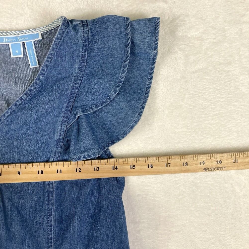 Draper James Denim Shirt Womens 4 Blue Ruffle Preppy Resort Vacation Country - Picture 7 of 9